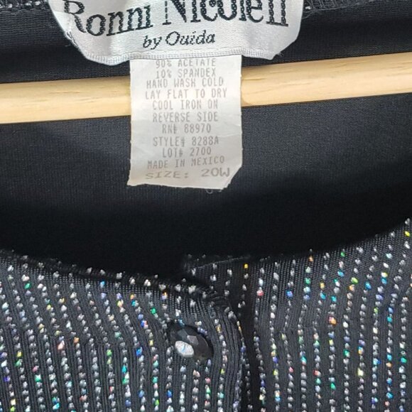 Ronni Nicole Sparkle Long Sleeve Top Jacket Black Size 20W Button Ouida Vintage - Picture 7 of 7